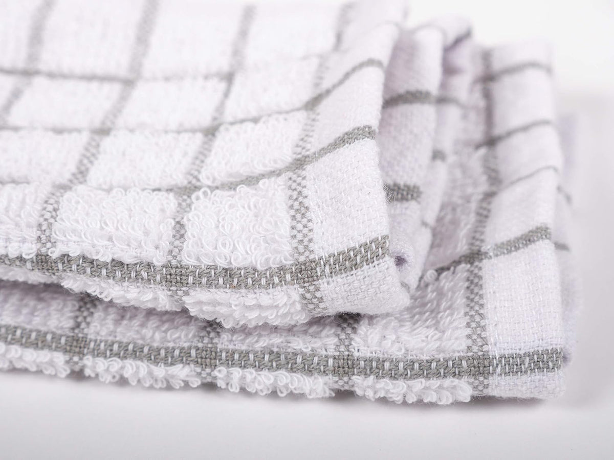 KAF Home Pantry 100% Cotton Checkered Grid Dish Cloths | Set of 6, 12 x 12 Inches | Absorbent and Machine Washable | Perfect for Cleaning Counters, and Any Household Spills - Gray