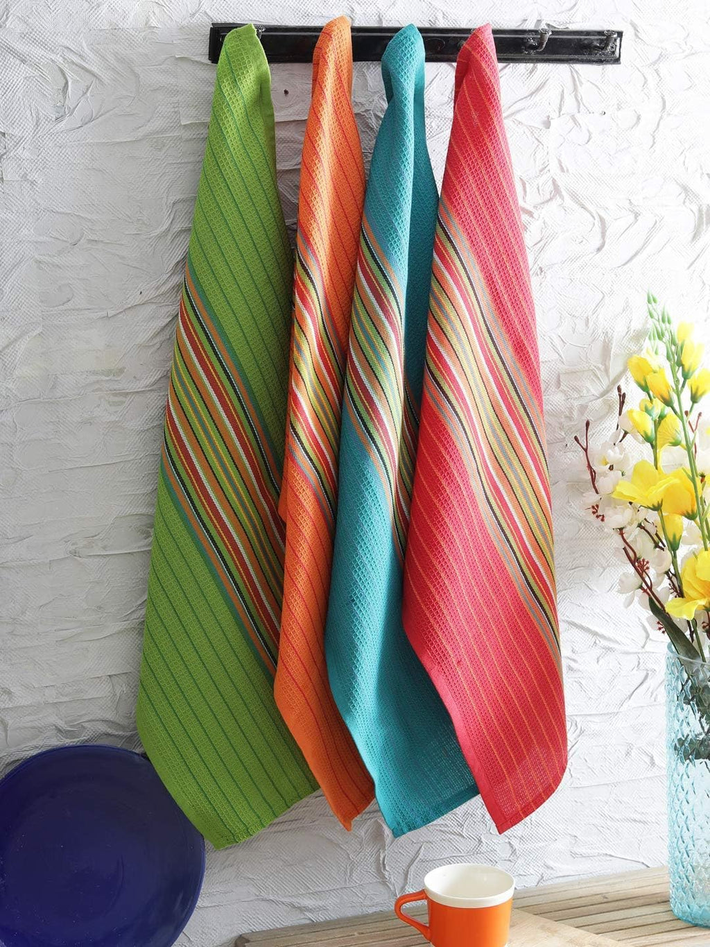 DG Collections 100% Cotton Salsa Kitchen Towels – 8 Pack, Super Absorbent Dish Towels, 16x28 Inch, Lint-Free, Durable Weave – Reusable Kitchen Cleaning Cloths for Home & Restaurants