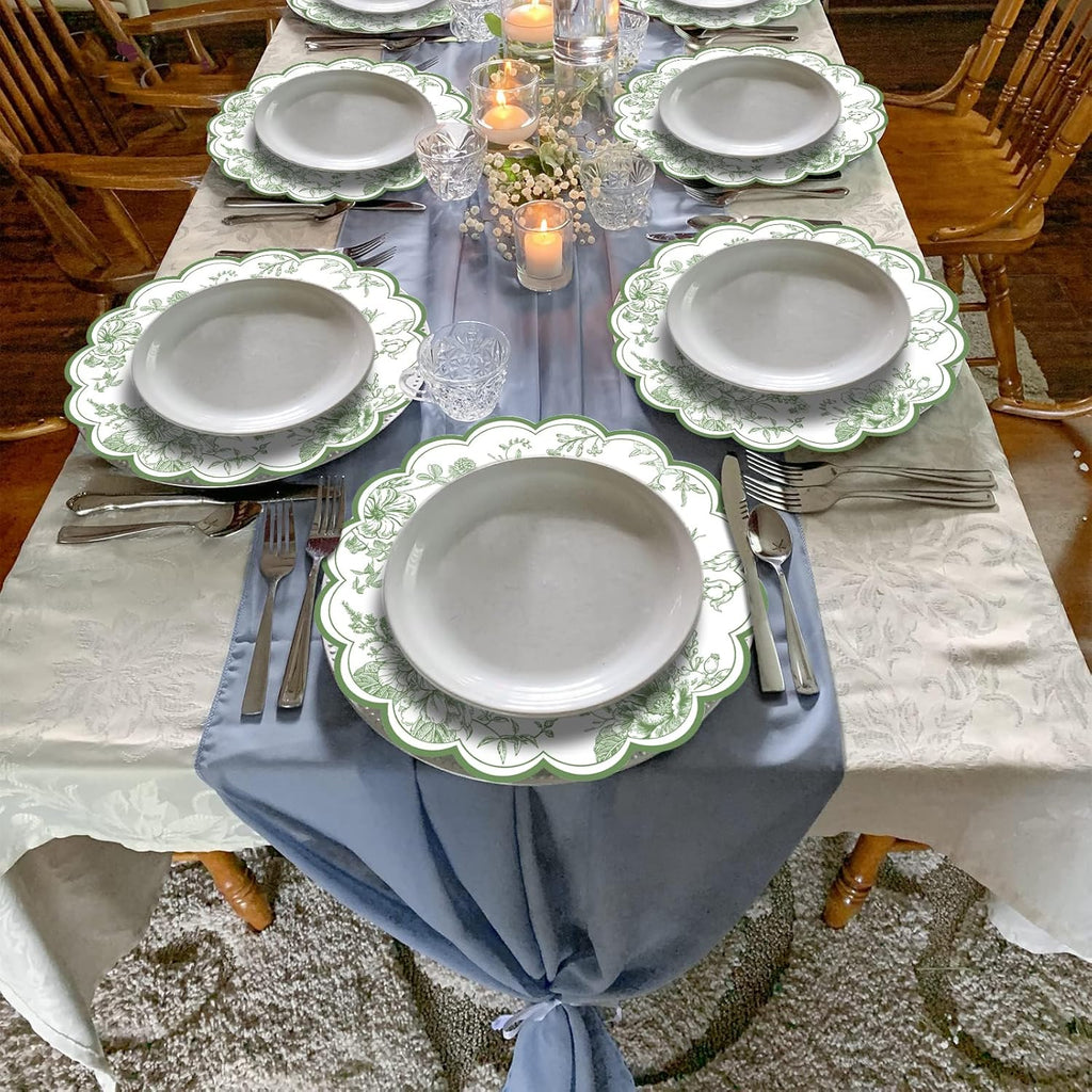 50 PCS Green Floral Paper Placemats, 13.5 Inch Paper Placemats Disposable with Butterfly and Flowers Print, for Decor Birthday Summer Wedding Wildflower Party, Banquet Table Settings