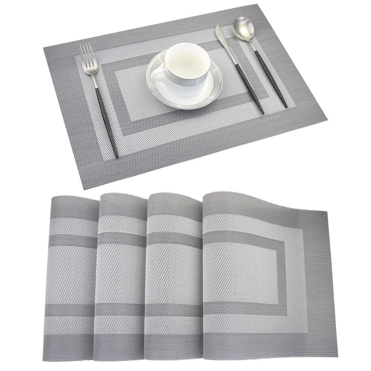 PIGCHCY Placemats,Washable Vinyl Woven Table Mats,Elegant Durable Placemats for Dining Table Set of 4 (18 x 12 inches, Navy Blue)