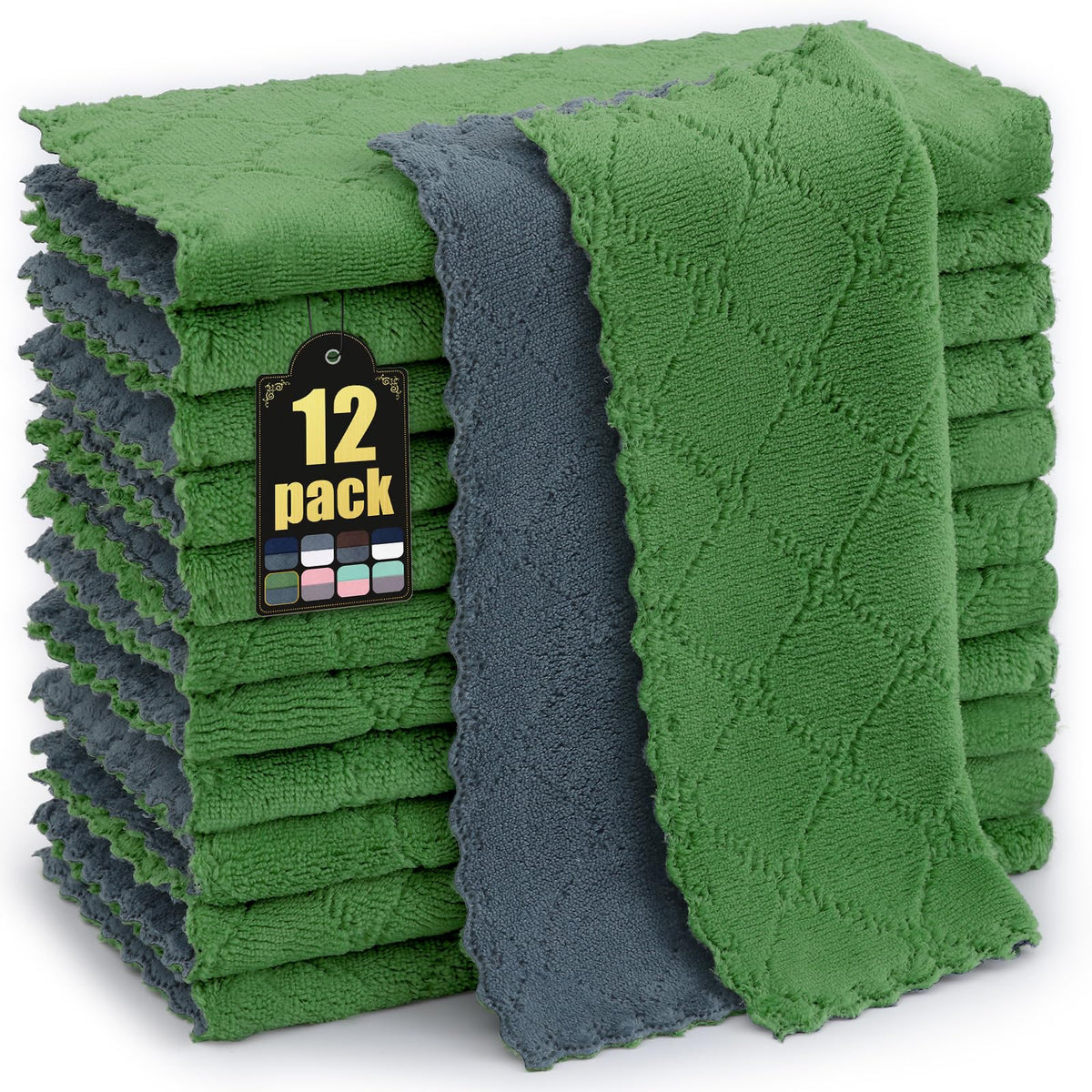 Mordimy 12 Pack Soft and Absorbent Kitchen Cloths, Dark Grey & White