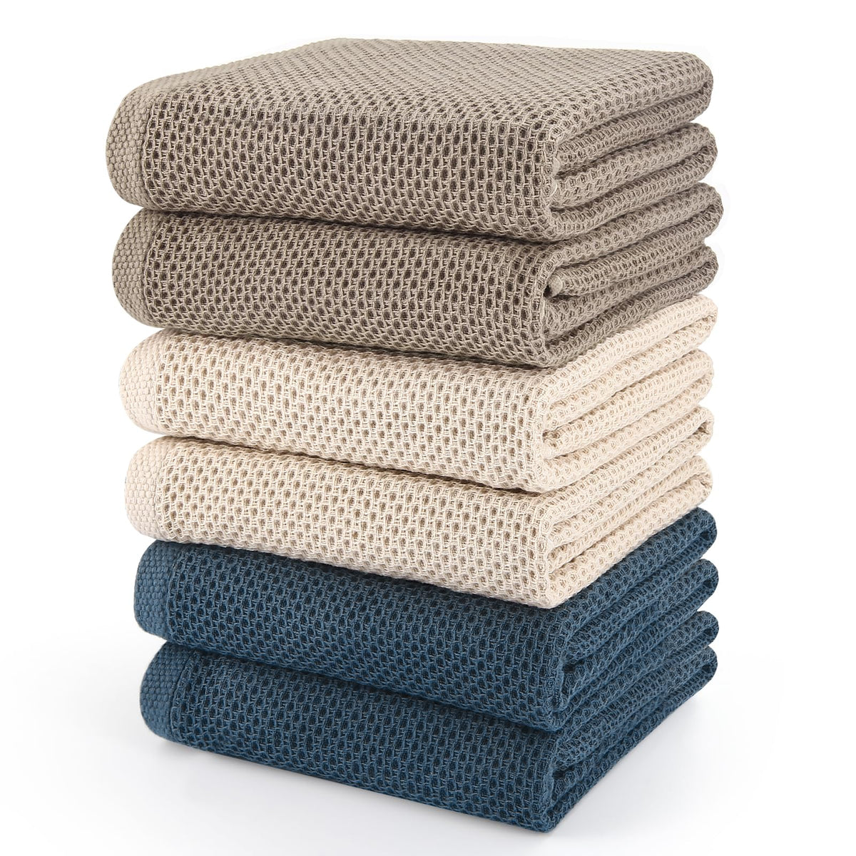 Large Kitchen Hand Towels,6 Pack Cotton Waffle Weave Dish Towel for Drying, Cleaning Cloth for Kitchen Dishes - Extra Absorbent and Soft - 16 x 28 inch (Cream-6 Pack)