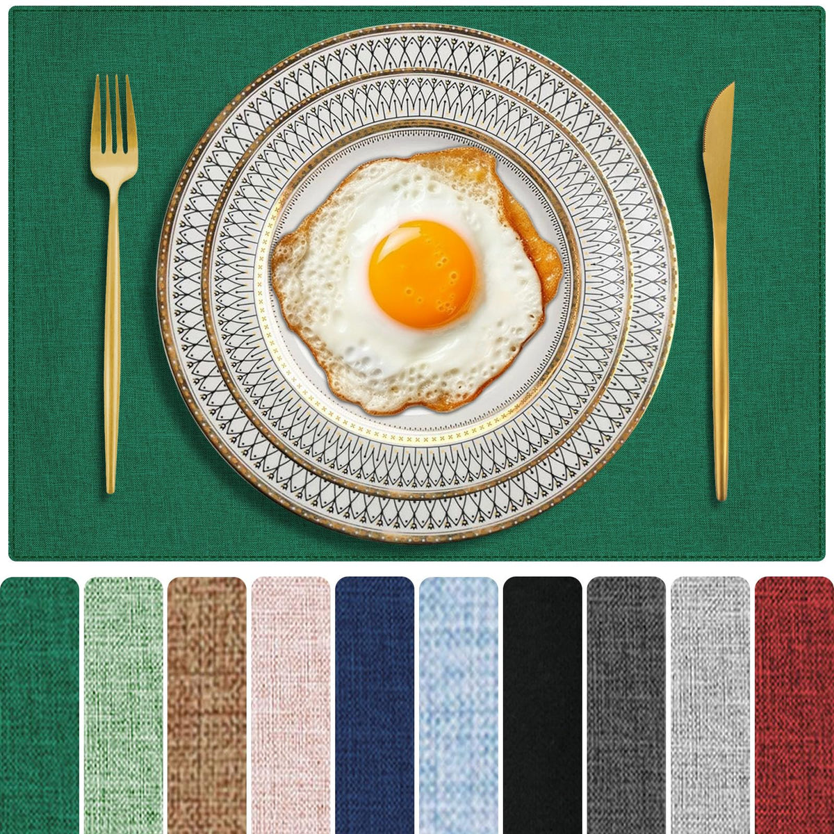 Cloth Placemats Set of 6, Cotton Linen Blend Place Mats, Navy Blue