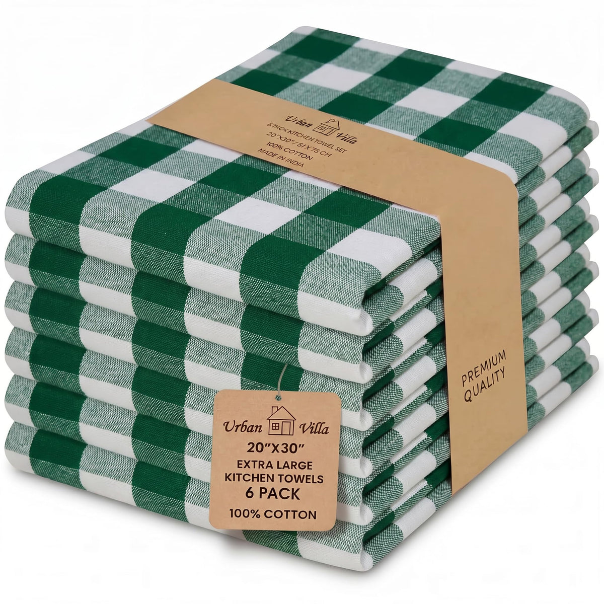 Urban Villa Kitchen Towels Cotton Dish Towels 12”x12” (Set of 8) Grey White