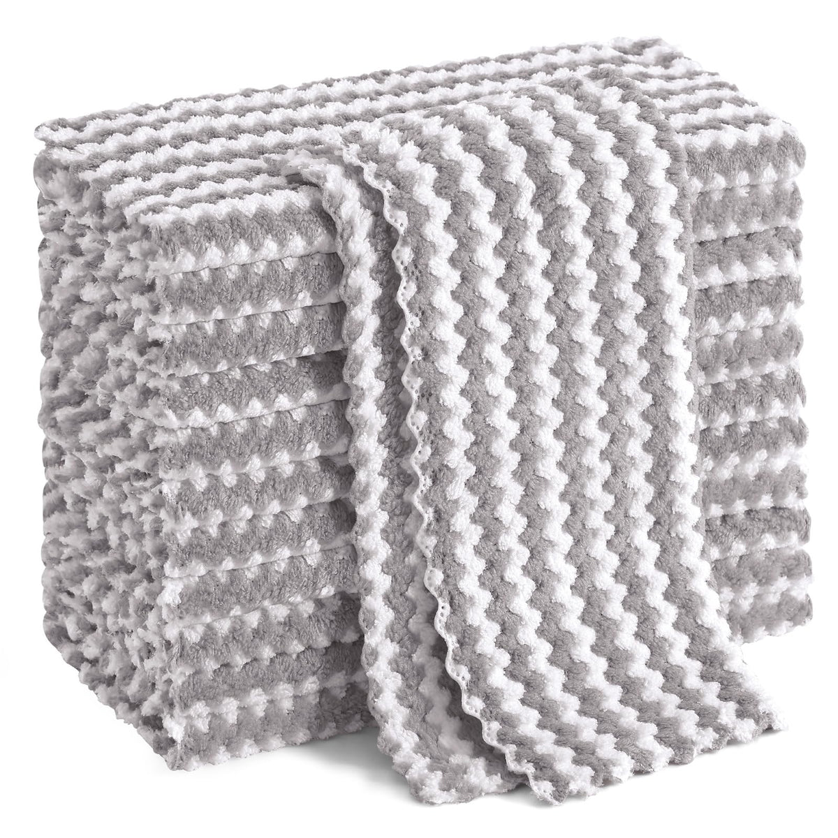 Homaxy 12 Pack Coral Velvet Dish Cloths, 10 x 10 inches, Dark Grey