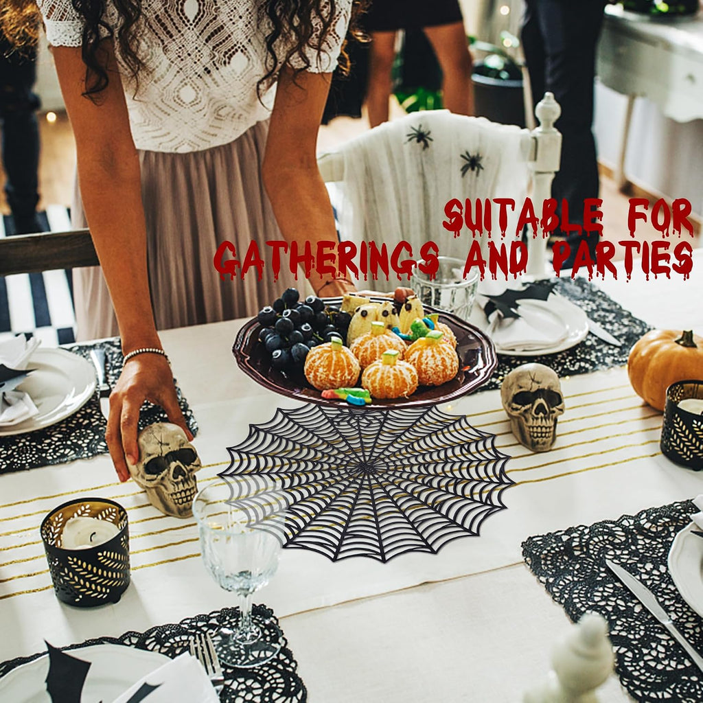 6 Pcs Halloween Spider Web Placemats, 15" Non Slip Halloween Table Mats