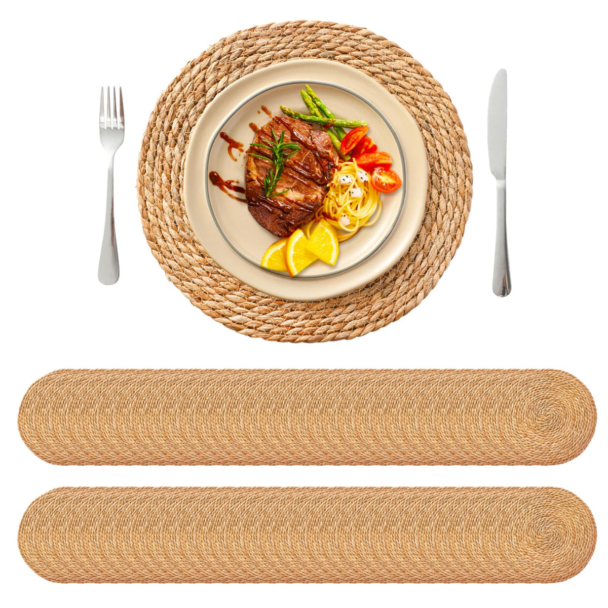13.8'' Round Woven Placemats Set of 12, Boho Wicker Chargers, Terrekraft