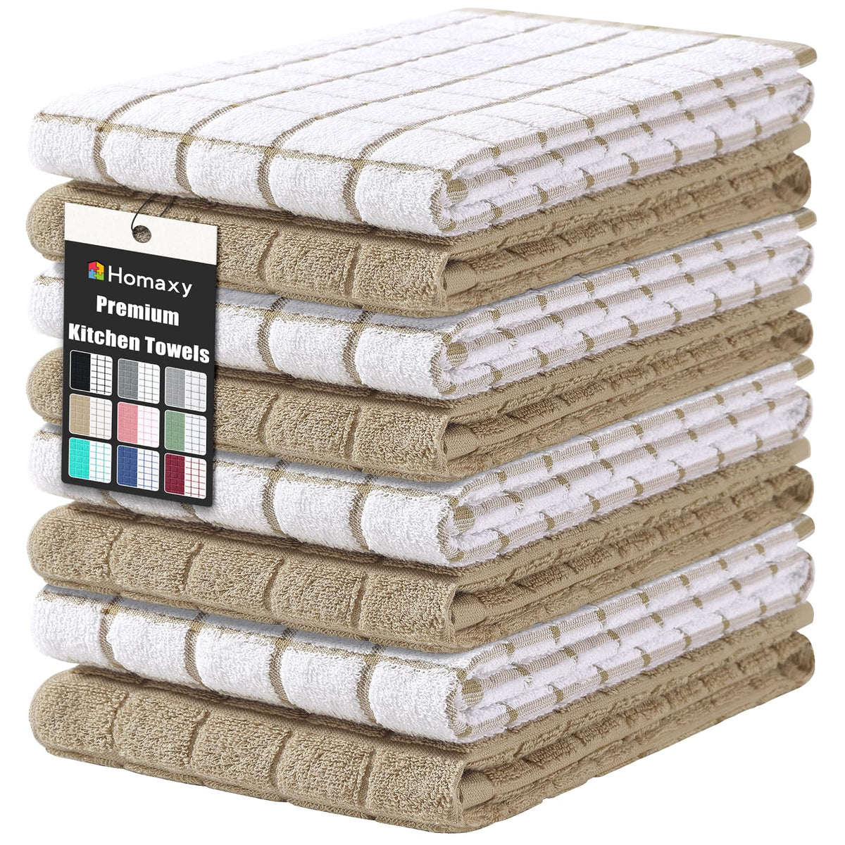 Homaxy Large Premium Cotton Kitchen Towels 16"x 28", 6 Pack, Grey