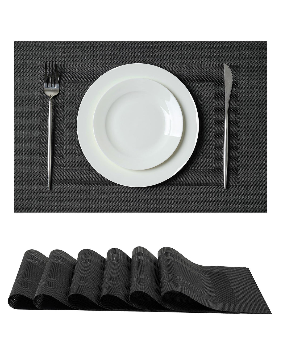 Beige Placemats Set of 6 - Heat-Resistant, Non-Slip Table Mats, Washable Woven Vinyl for Indoor & Outdoor Dining