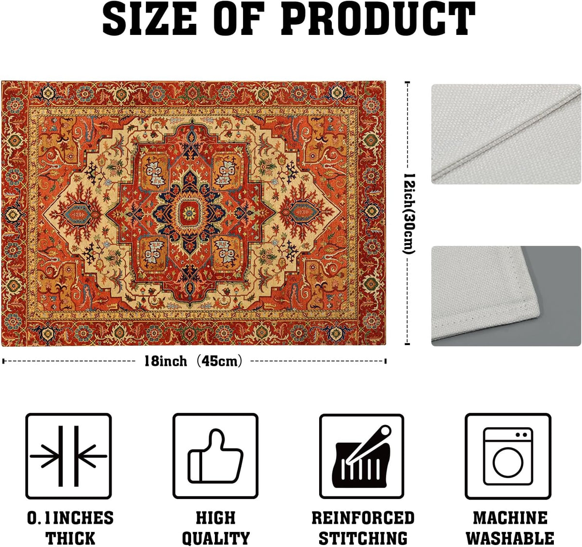 Giwawa Boho Ethnic Placemats Set of 4 Vintage Orange Brown Retro Flower Decorative Linen Table Place Mats 12"x18" Rustic Country Style Floral Place Mats Heat Resistance for Kitchen Dining Farmhouse