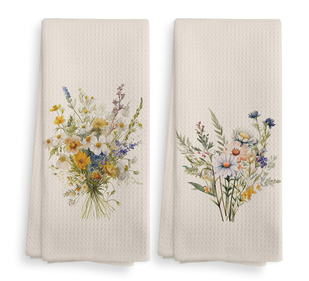 Vintage Floral Kitchen Towels and Dishcloths Set of 2, Vintage Decorative Kitchen Towels, Bouquet Decorative Towels, Retro Wildflower Drying Cloth Hand Towels for Bathroom Kitchen, 16×24 Inches