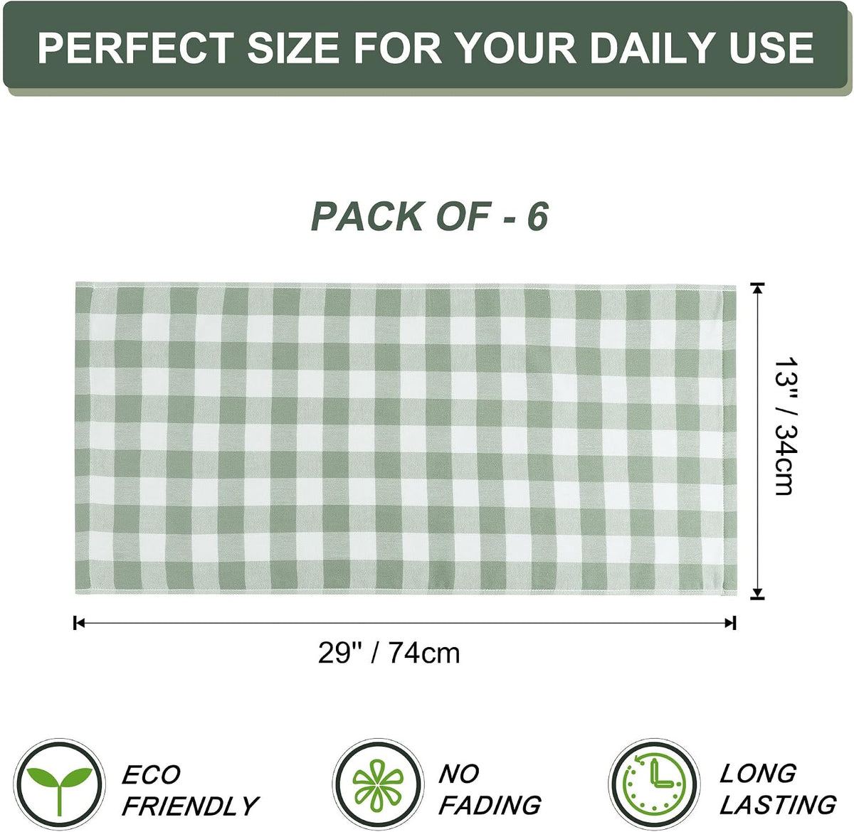 PiccoCasa 100% Cotton Drying Dish Towels Set of 6, Plaid 13x29 Green White