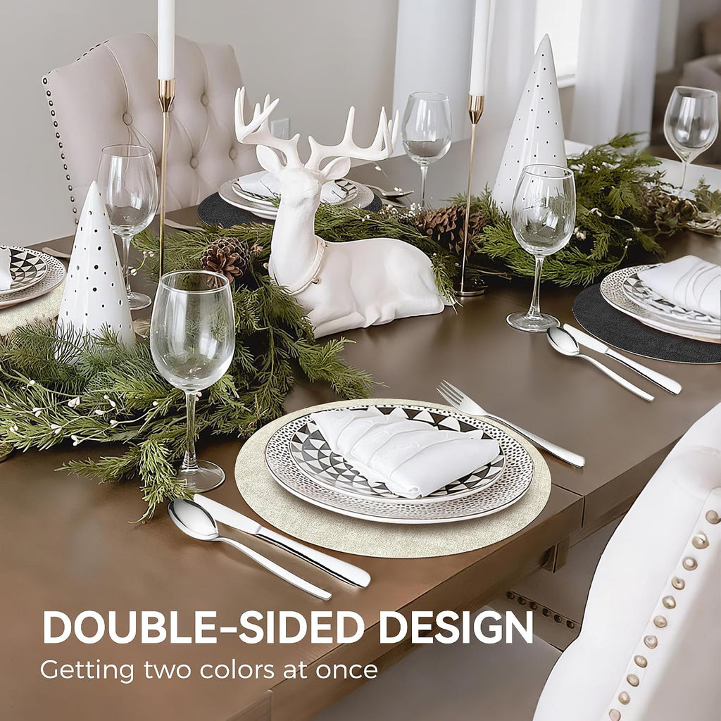 NCUE 13" Faux Leather Round Placemats Set of 6, Reversible Dual-Color
