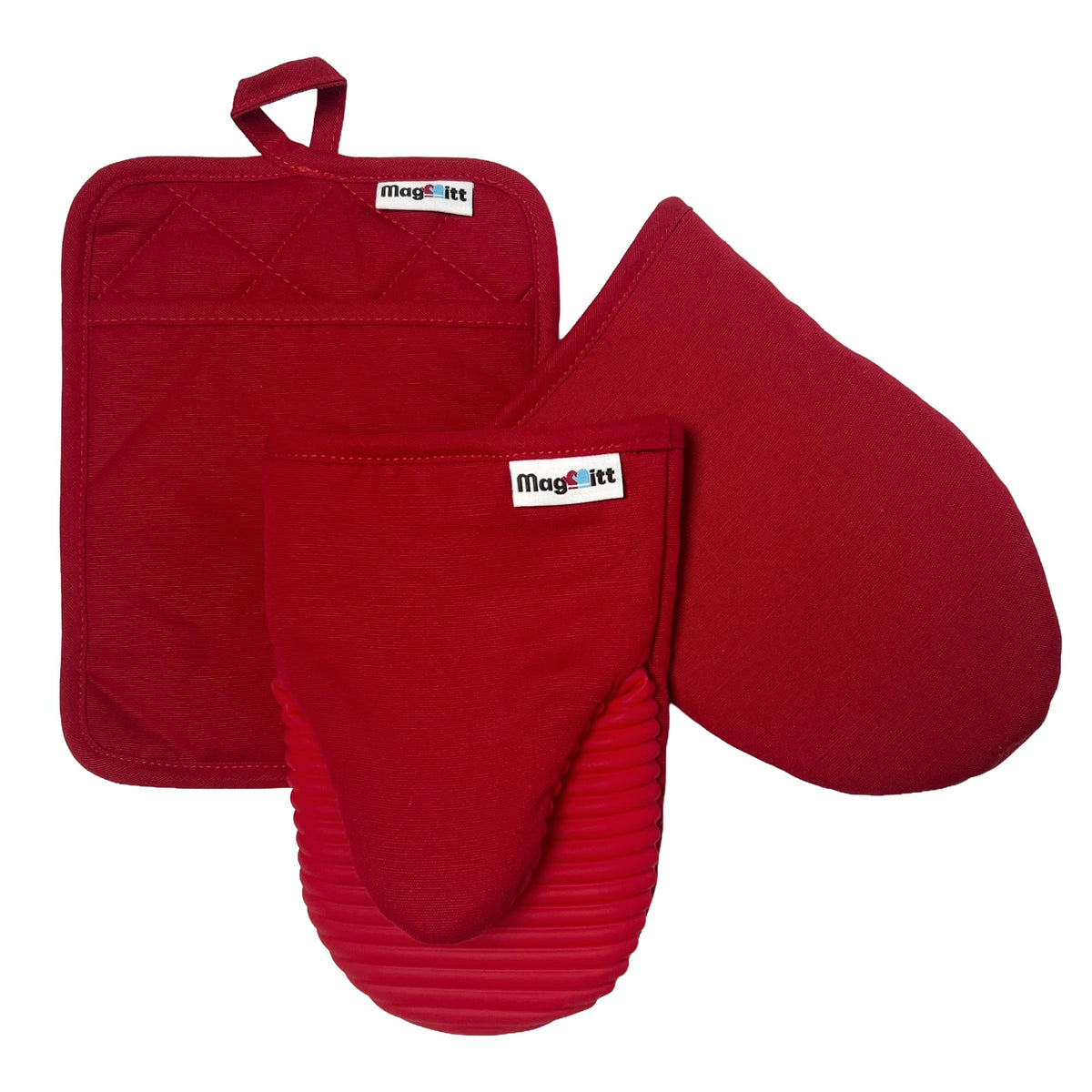 MagMitt Magnetic Oven Mitts & Pot Holder 3 Pc Set, High Heat Silicone Black
