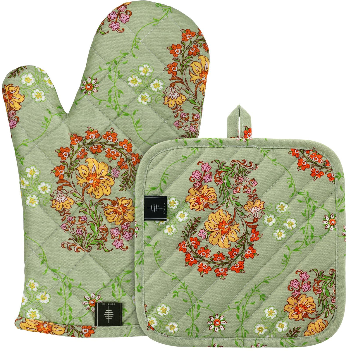 BONTHEE Oven Gloves Heat Resistant Potholder Set Oven Gloves with Anti-Slip Striped Cooking Gloves for Cooking Baking - 2PCS