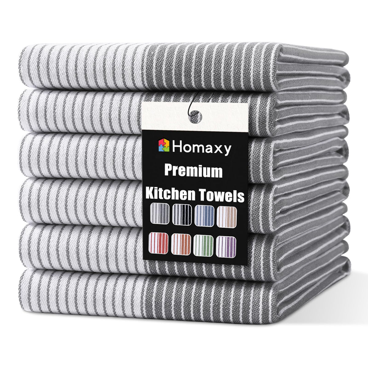 Homaxy Premium 100% Cotton Kitchen Towels 18"x28", 6 Pack, Khaki