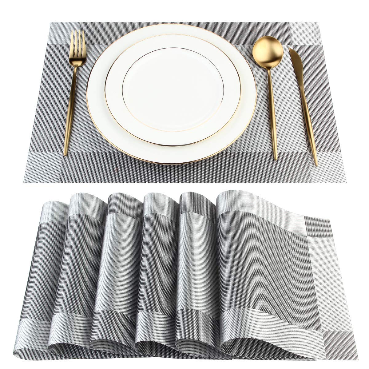 DACHUI Placemats Set of 6, Linen Look Woven Place Mats (Beige)