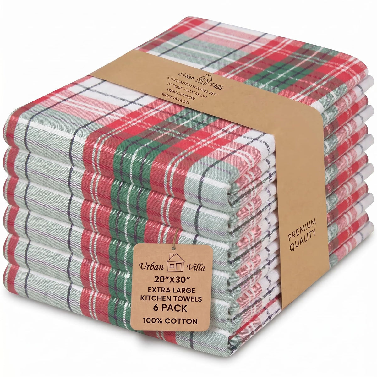Urban Villa Kitchen Towels Cotton Dish Towels 12”x12” (Set of 8) Grey White