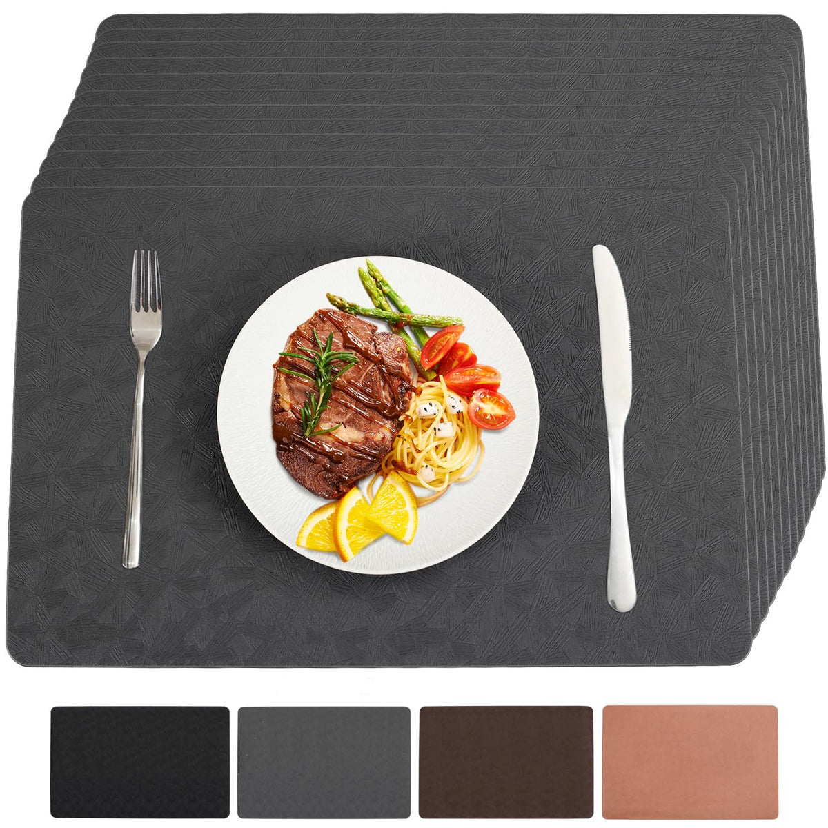 Vinyl Plastic Placemats Set of 6 Waterproof Wipeable Table Mats