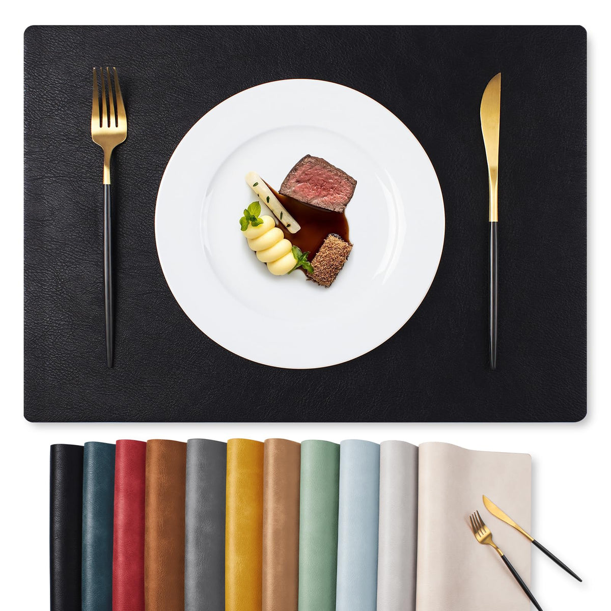 MOSAYT Vinyl Faux Leather Placemats, Set of 8, Reddish Brown