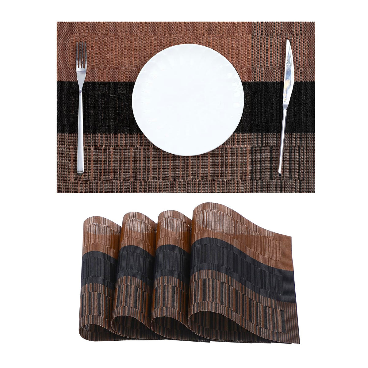 Beige White Placemats Set of 4 - Heat Resistant Non-Slip Place mats for Dining Table, Washable Durable PVC Vinyl Woven Table Mats(Beige White, 4)