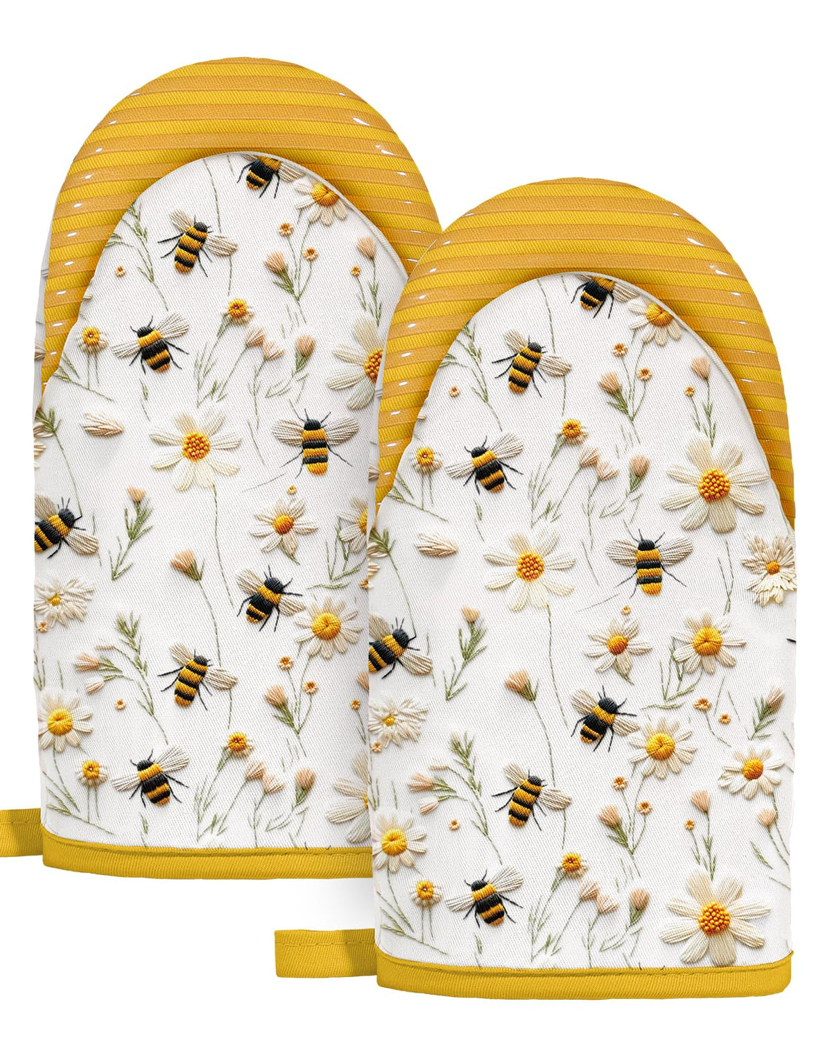 Slohif Vintage Floral Mini Oven Mitts Set – Beige Extended Short Heat Resistant Kitchen Gloves for Women, 100% Cotton Oven Mitts with Silicone Grips, Non-Slip and Thick Durable for Cooking & Baking