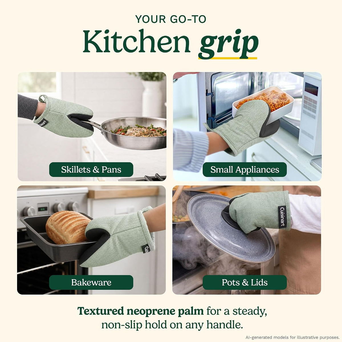 Cuisinart Mini Oven Mitts, 2-Pack, Neoprene Grip, Heat Resistant 350F