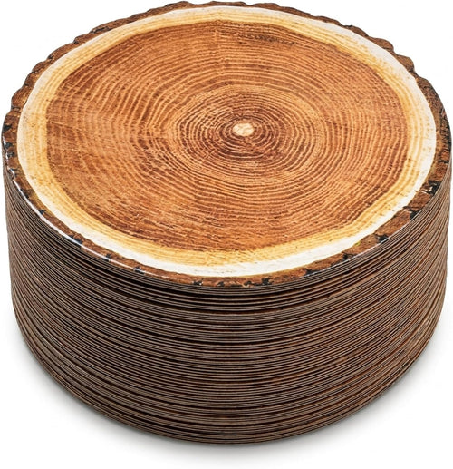 100 Rustic Wood Slice Paper Placemats 13.5 Inch Round Disposable Mats