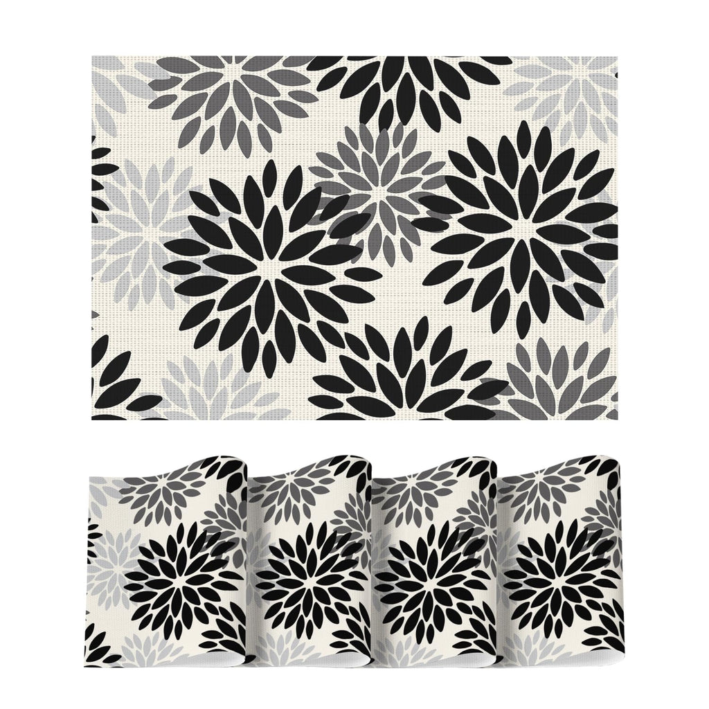 Artoid Mode Floral Vinyl Placemats Set of 4, 12x18 Inch Thanksgiving Washable Non-Slip Plastic Vinyl Place Mats for Party Kitchen Dining Decor, Olive Green
