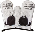 2 Pcs Funny Black Cat Oven Mitts The Secret Ingredient is Cat Hair Heat Resistant Baking Mittens Silicone Non-Slip Oven Mitts Pet Lover Gift Housewarming Gift for Women Hostess Friend Baker