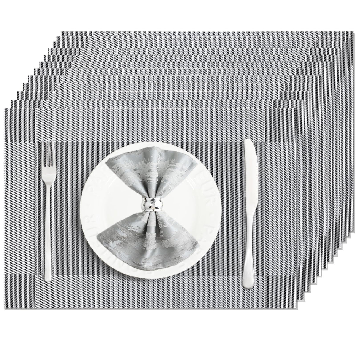 Silver Grey Vinyl Placemats Set of 6, Heat Resistant Table Placemats