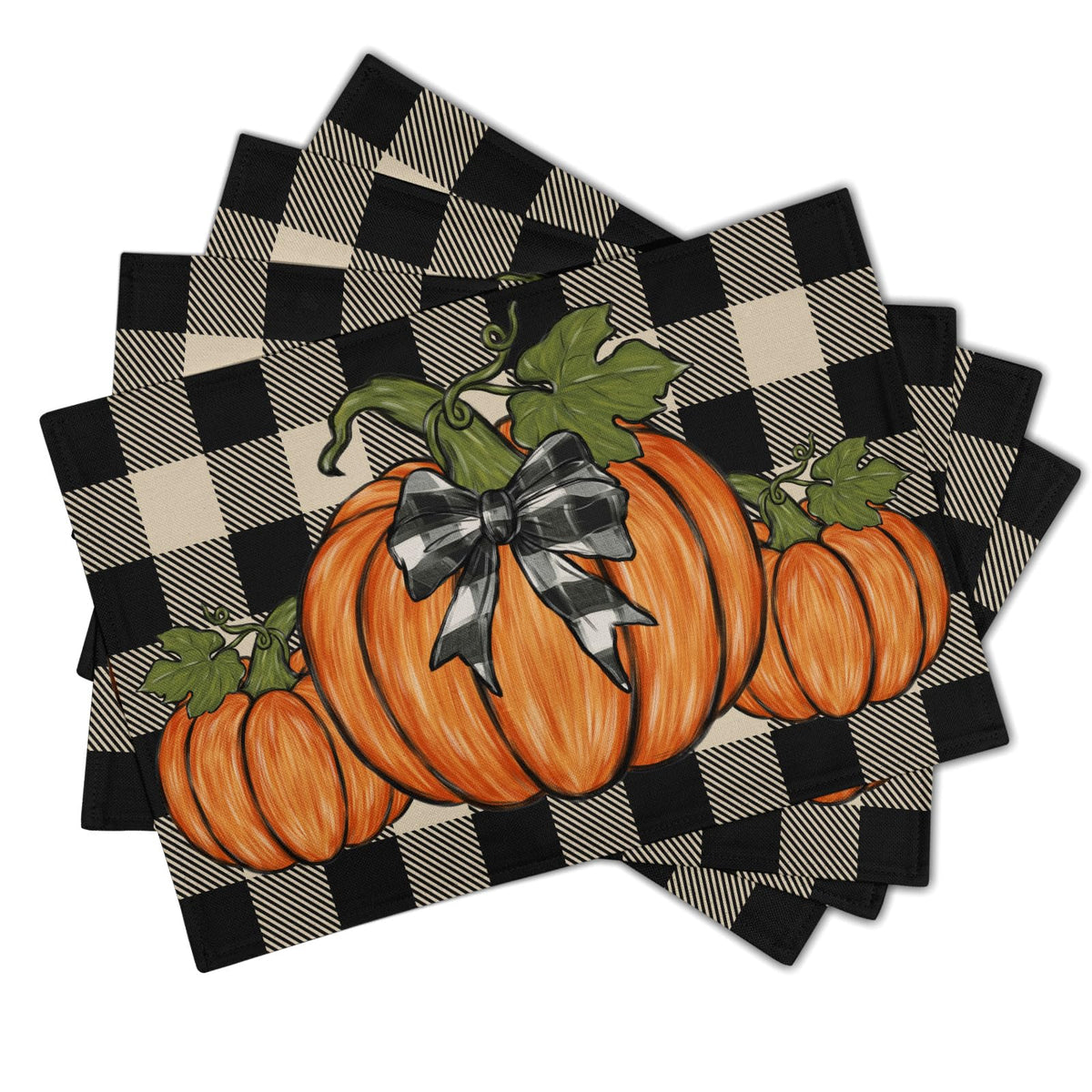 Fall Plaid Placemats Set of 4 Orange Navy Blue Buffalo Plaid Thanksgiving Themed Table Mats Farmhouse Place Mats Washable Linen Placemat for Party Kitchen Dining Decor 12x18 Inch