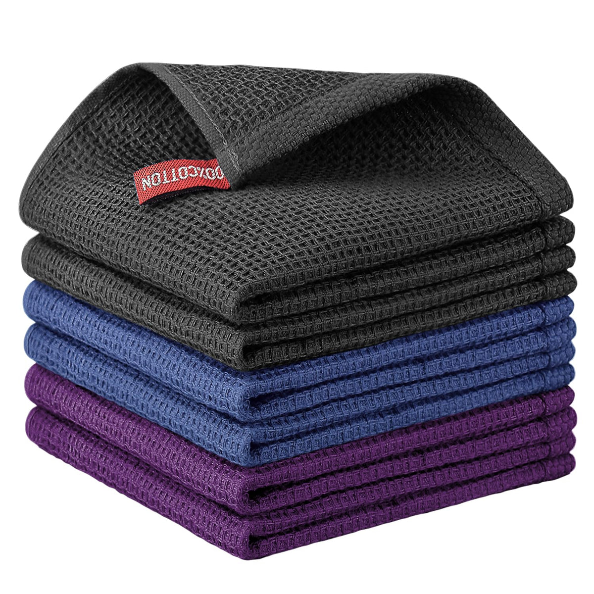 Nialnant 6 Pack Kitchen Towels and Dishcloths Sets,100% Cotton Soft Absorbent Quick Drying Dish Towels for Kitchen,Washing Dishes,12x12 Inches, Multi Color