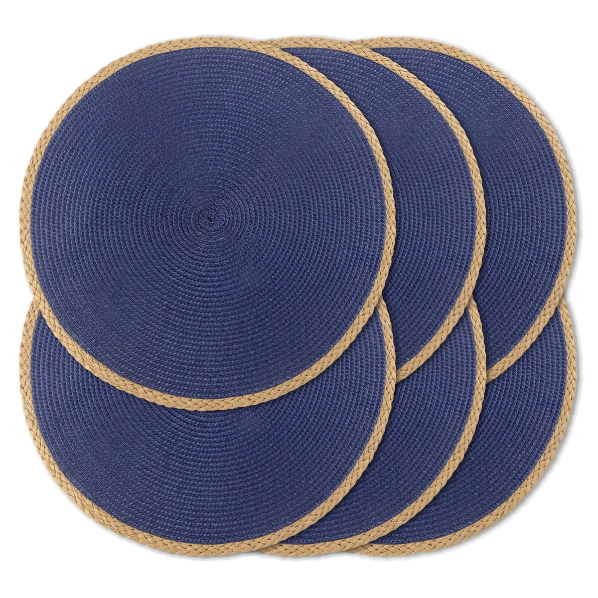 Round Placemats Set of 4, Woven Table Mats, Thin Edge, Black