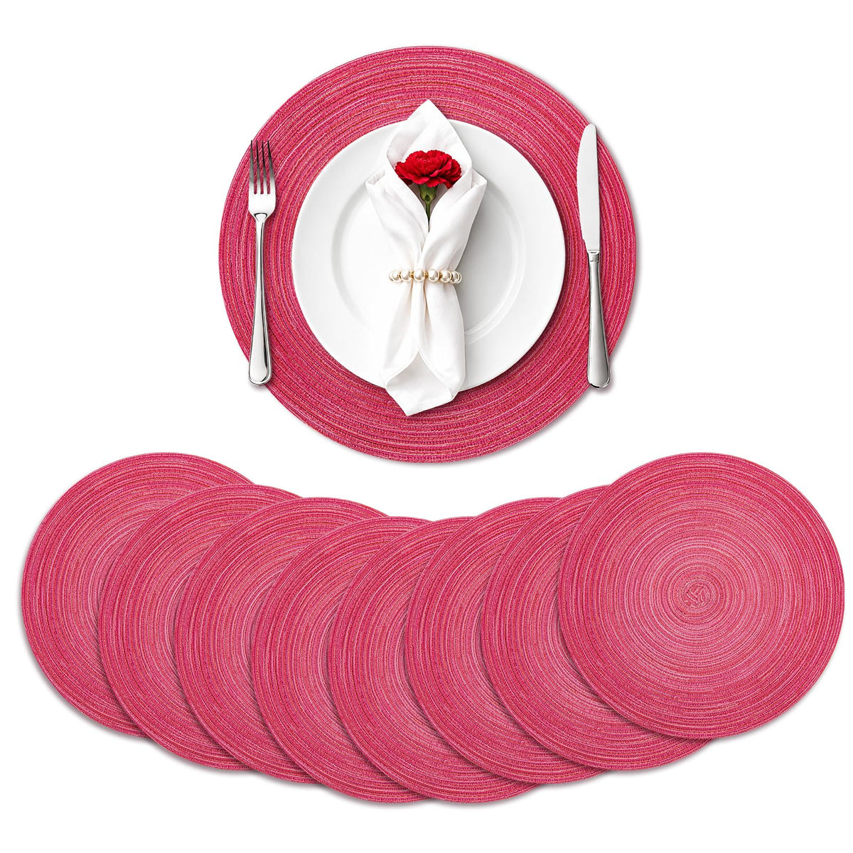 TaroKitc Round Placemats Set of 4, 15 inch, Beige, Cotton Polyester