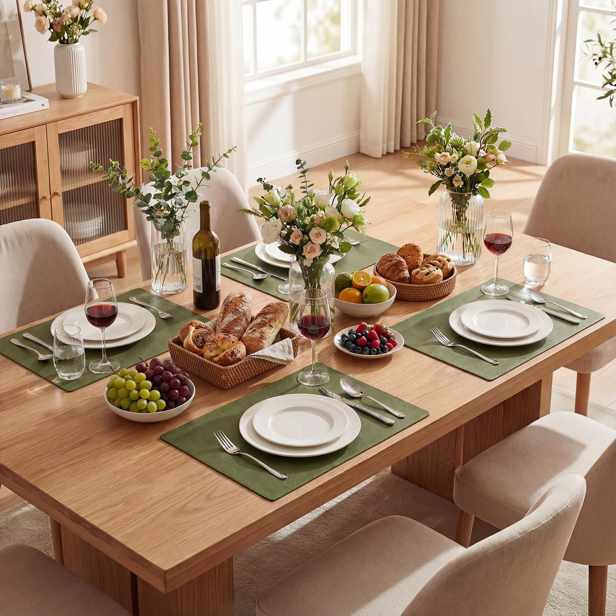 Artoid Mode Olive Green Faux Leather Placemats Set of 4