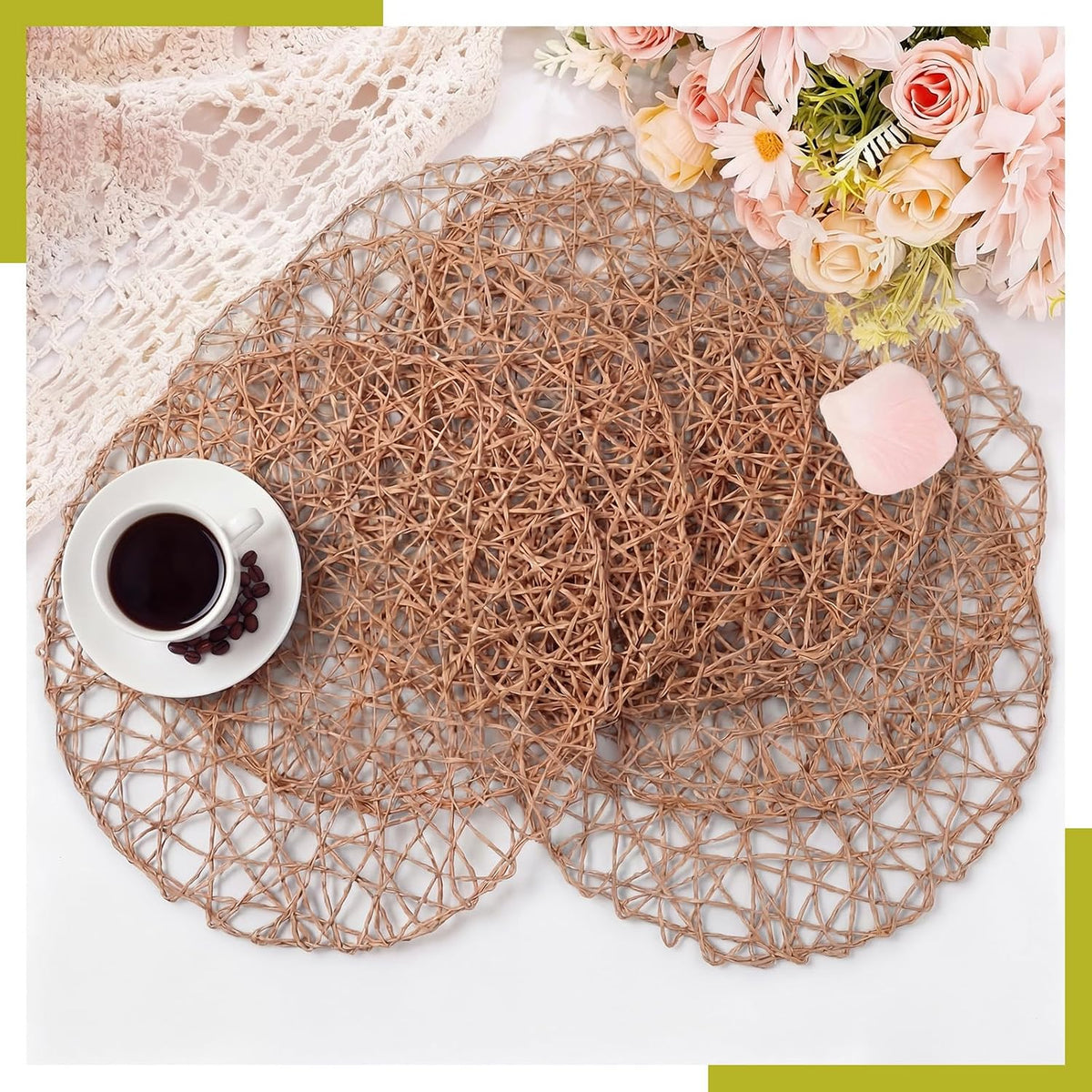 Threehoney Paper Braided Round Placemats, Set of 24, Brown, 13 in