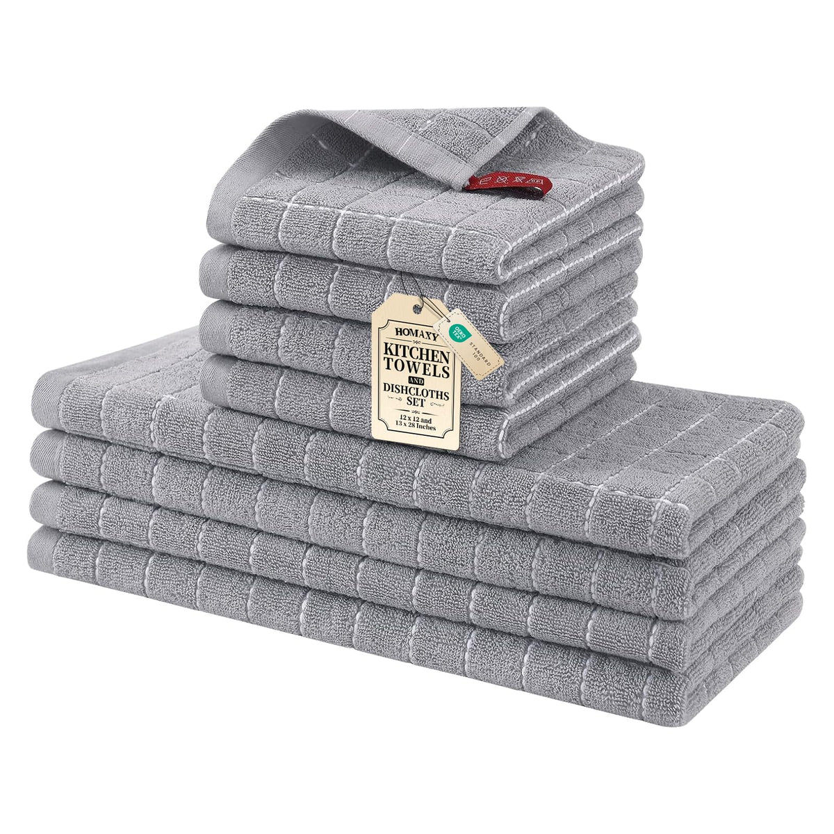 Homaxy Cotton Terry Kitchen Towels and Dishcloths Set of 8, Black