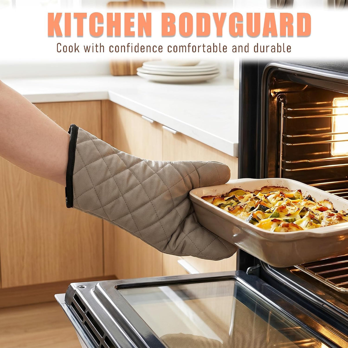 ARCLIBER Grey 13" Quilted Oven Mitts 1 Pair Flame Heat Resistant