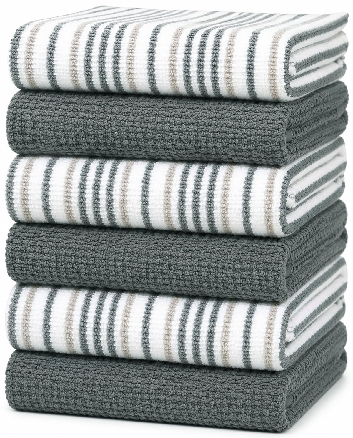 Bumble Kitchen Towels 6 Pack 100% Cotton 16"x26" - Tan Wide Stripe