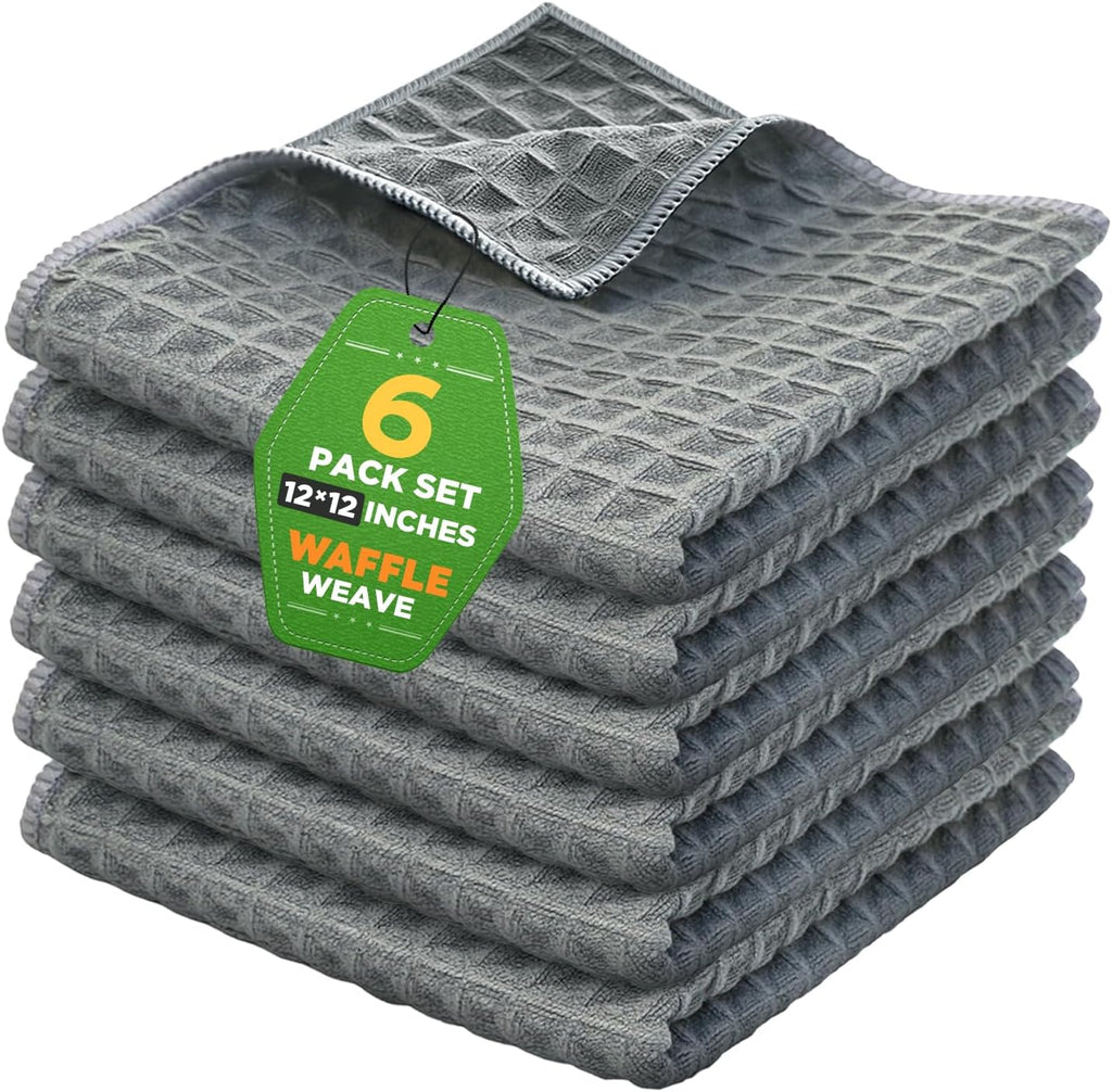 Kitchen Towels 6-Pack Cotton Waffle Weave Dish Cloths 12 x 12 Cleaning Rags