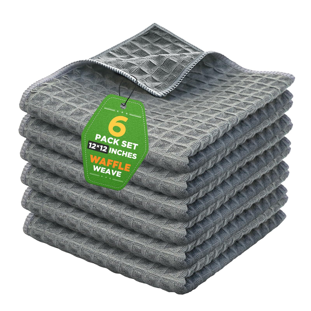 Kitchen Towels 6-Pack Cotton Waffle Weave Dish Cloths 12 x 12 Cleaning Rags