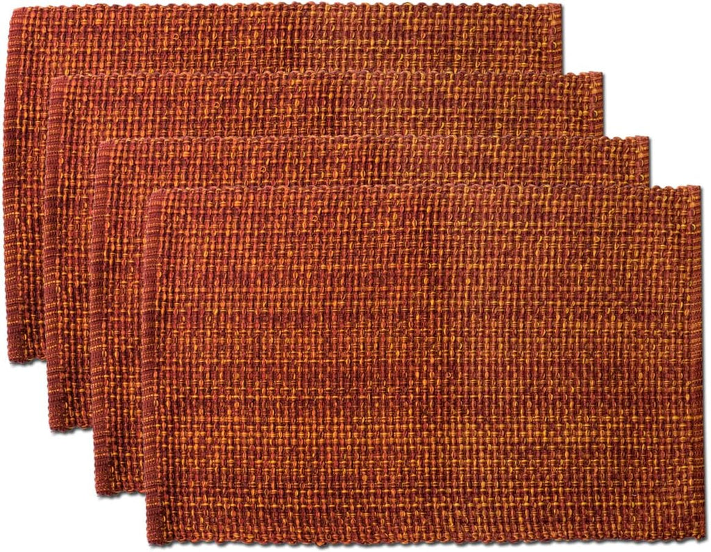 Sweet Home Collection 100% Cotton Placemats for Dining Room Rectangle Two Tone Woven Fabric 13" x 19" Soft Durable Table Mat Set, Set of 4, Rust