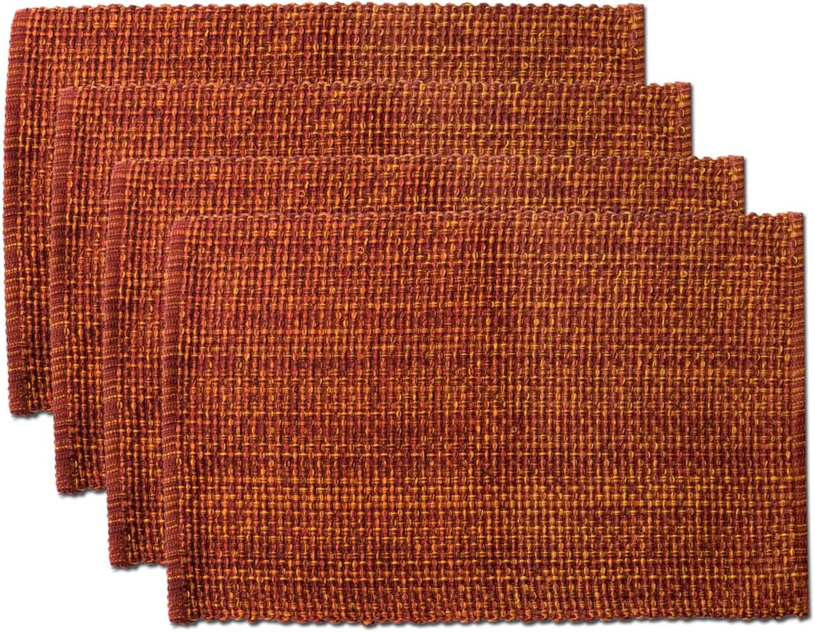 Sweet Home Collection 100% Cotton Placemats for Dining Room Rectangle Two Tone Woven Fabric 13" x 19" Soft Durable Table Mat Set, Set of 4, Rust