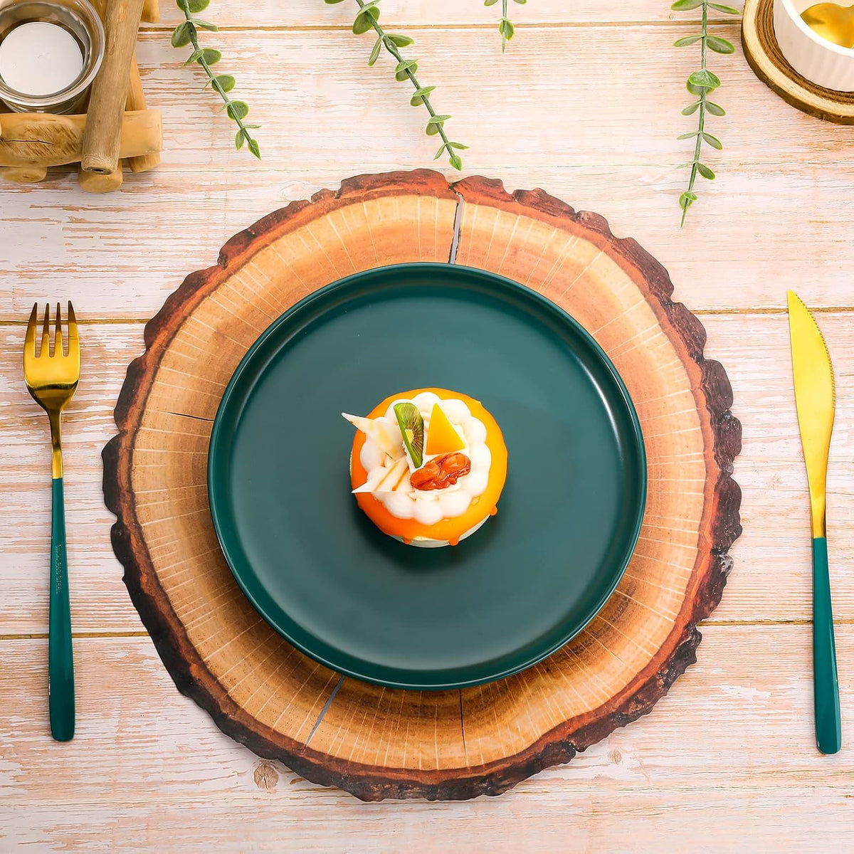 TaoBary 50 Pcs Disposable Wood Slice Grain Paper Placemats Bulk