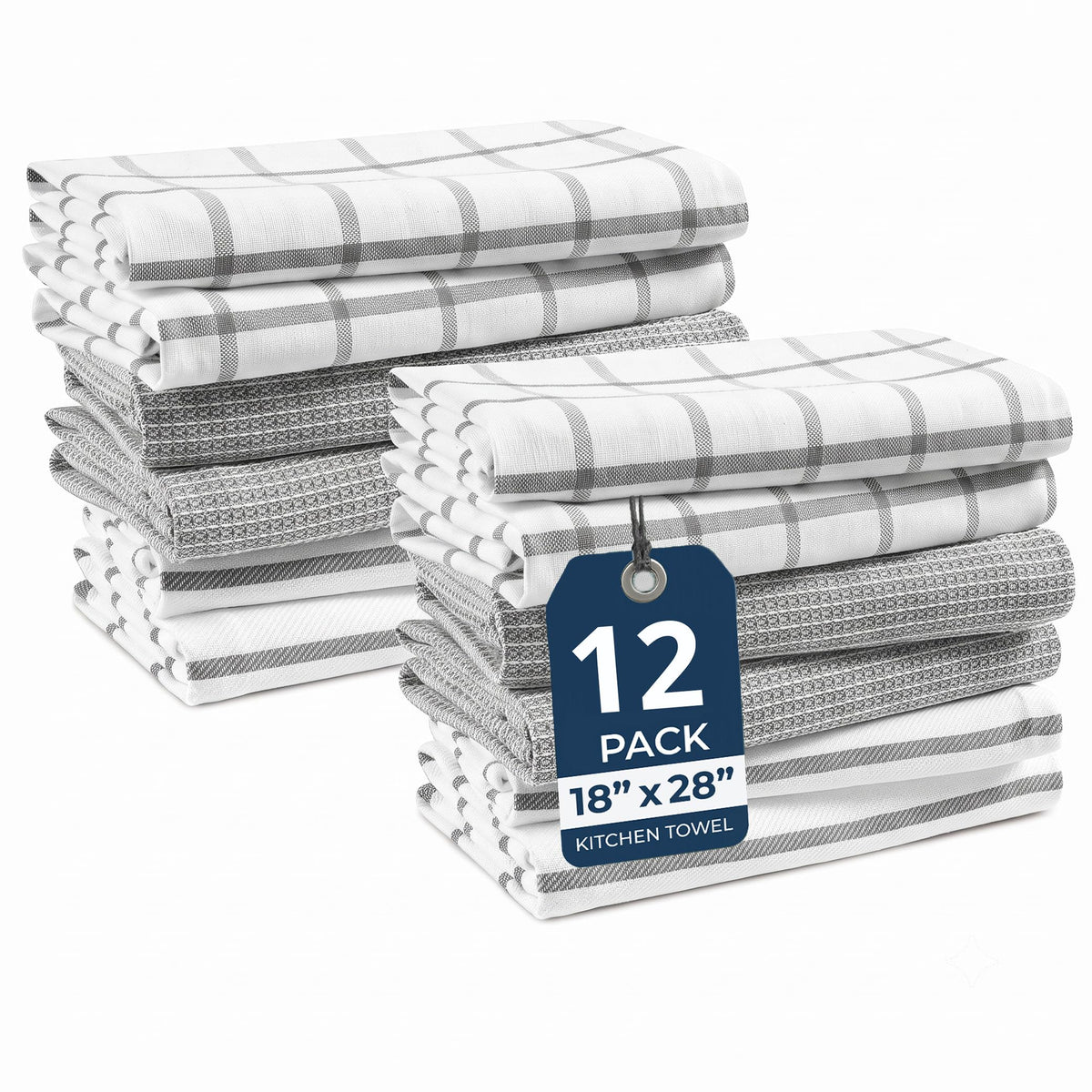 LANE LINEN 100% Cotton Kitchen Dish Cloths, Ultra Soft Absorbent Quick Drying Dish Towels, Multiweave Wash Cloths Dish Towel Sets, 13x28 Inches, 4 Pack - Grey