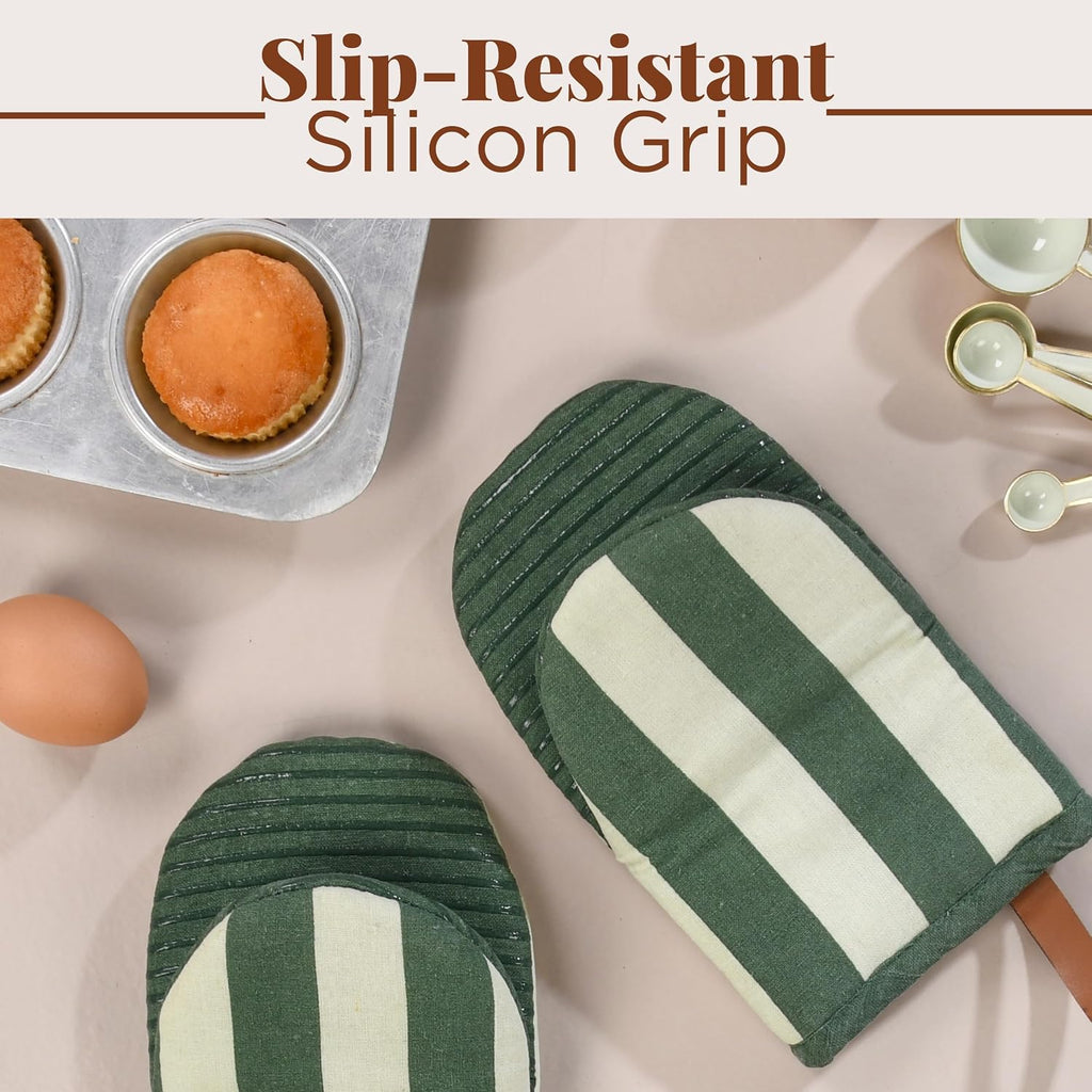 Folkulture Oven Mitts, Heat Resistant, Matcha Green, Set of 2 - (5.75"x9")