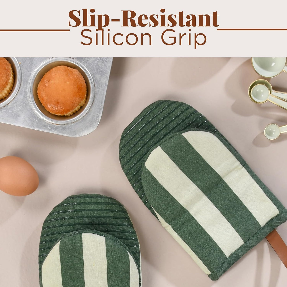 Folkulture Oven Mitts, Heat Resistant, Matcha Green, Set of 2 - (5.75"x9")