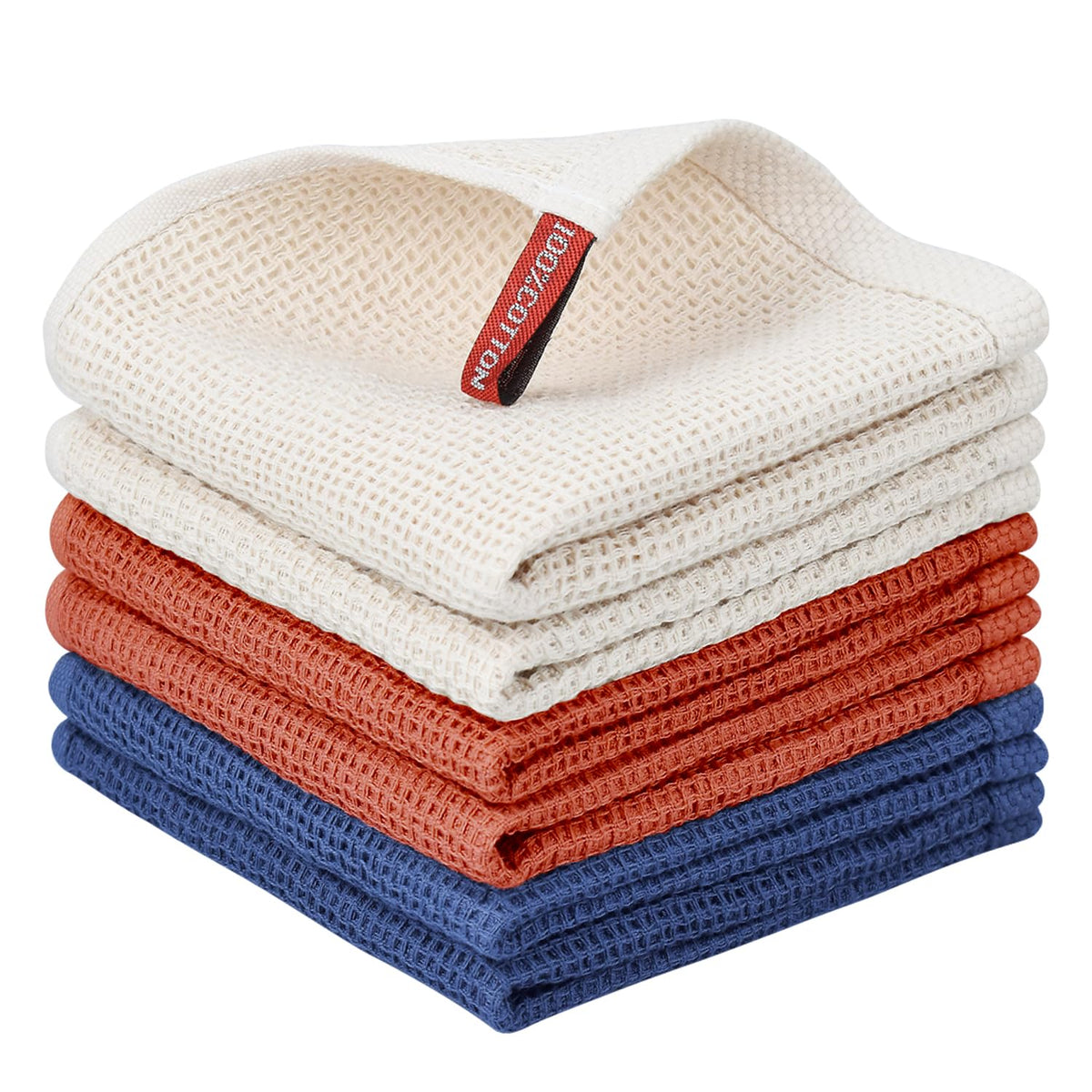 Nialnant 6 Pack Kitchen Towels and Dishcloths Sets,100% Cotton Soft Absorbent Quick Drying Dish Towels for Kitchen,Washing Dishes,12x12 Inches, Multi Color