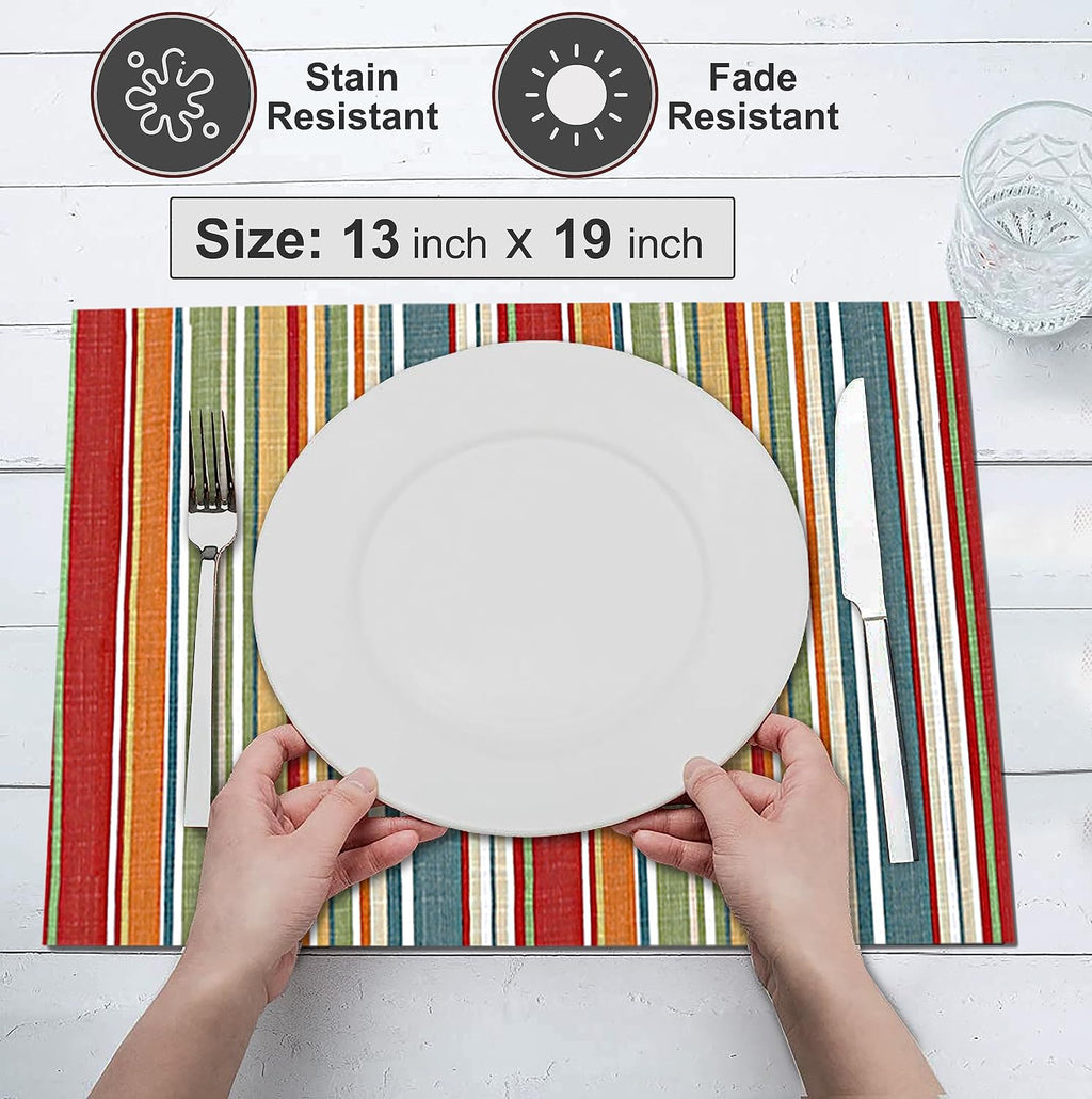 Ruvanti Placemats Set of 6, 100% Cotton Place Mats of 13"x19", Multi Stripe